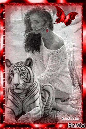Mulher e Tigre - Gratis animeret GIF