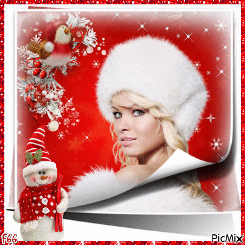 Miss winter in white and red - GIF animado grátis