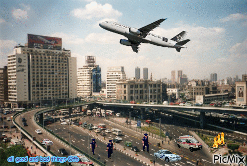 egypt kairo police car fire airplane town - 免费动画 GIF