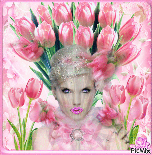 Concours "Tulipes roses et femme en rose" - GIF animé gratuit