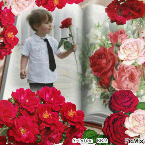 Petit garçon aux roses par BBM - GIF animado grátis