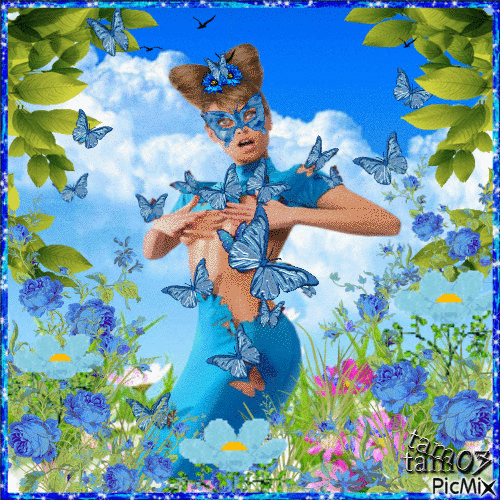 femme en robe Bleu - 無料のアニメーション GIF