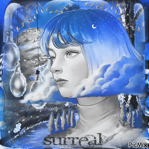 Surreal woman black blue - Δωρεάν κινούμενο GIF