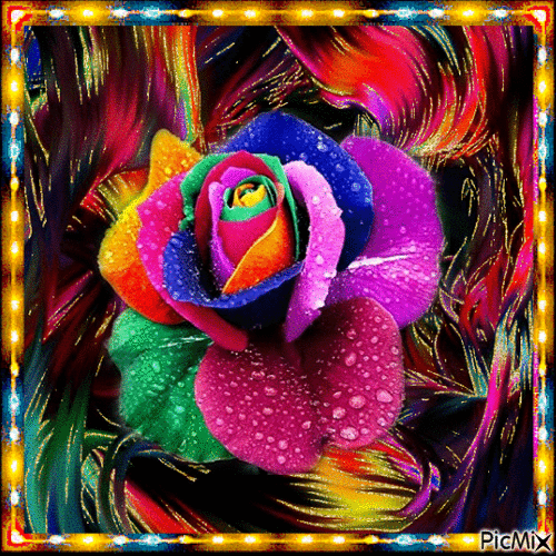 Rose in Regenbogenfarben - Безплатен анимиран GIF