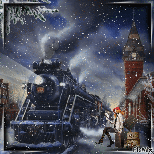 Mit dem Zug in die Weihnachtsferien - Gratis animerad GIF