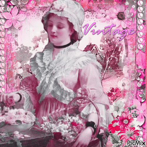 Lady with a basket of flowers - Free animated GIF