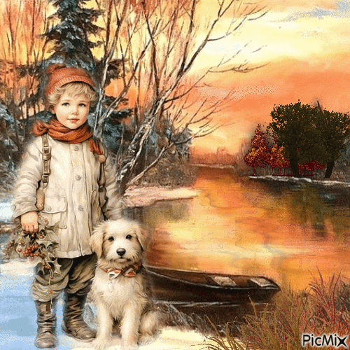 Boy and Dog - Ingyenes animált GIF