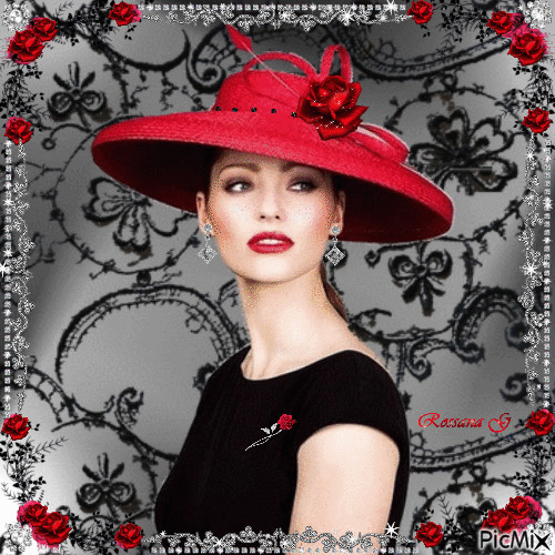 Portrait de femme au chapeau rouge Kdo pour ma chère amie Kitcha ✿♥✿ - GIF เคลื่อนไหวฟรี