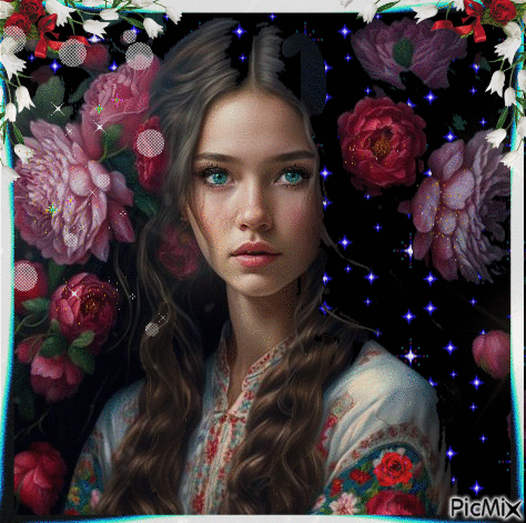 MUJER ENTRE FLORES 💐 - 免费动画 GIF