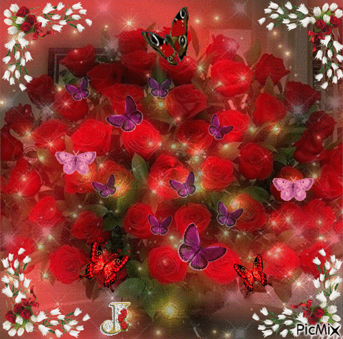 roses and butterflies - Ingyenes animált GIF