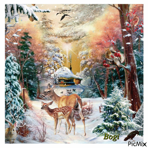 Winter forest and its inhabitants... - Безплатен анимиран GIF