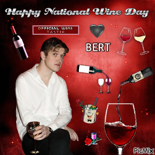 Happy National Wine Day Bert - Zdarma animovaný GIF