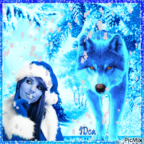 Le loup bleu et a maman Noël - Gratis animerad GIF