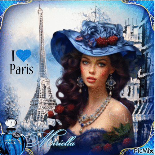 Cntest! Femme vintage à Paris - Fond bleu - GIF animado grátis
