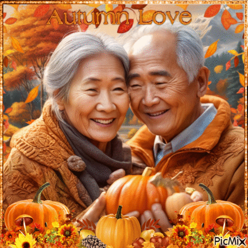 Old couple in autumn landscape - Free animated GIF