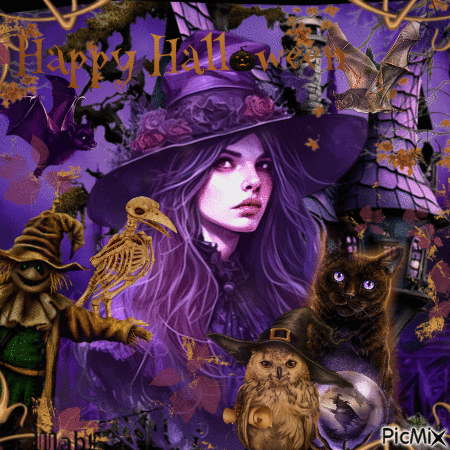 Halloween en Violet et Brun - GIF animé gratuit