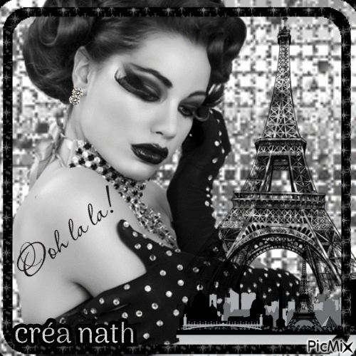 femme glamour à Paris en gris et noir - Free animated GIF