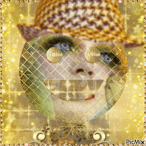 un visage sculpté sur un smiley sur une couche doré - Бесплатни анимирани ГИФ