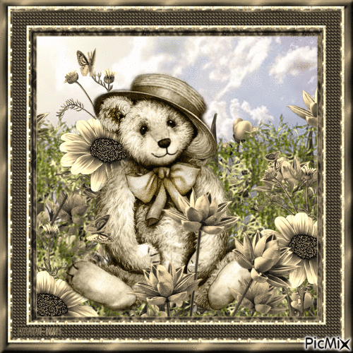 Bears-butterflies-flowers - Besplatni animirani GIF