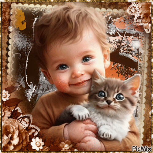 Little boy who loves animals - Free animated GIF