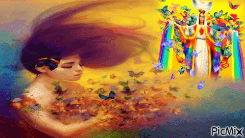 Madre de los Colores pinta mariposas de amor - Free animated GIF