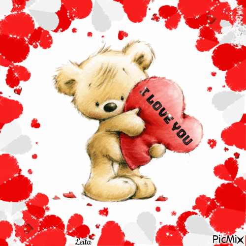 LOVE, love , you , animated , hearts , cute , bear , hug - Free animated GIF  - PicMix