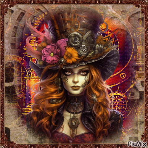 Portrait de femme Steampunk / Fantasy. - Gratis animerad GIF