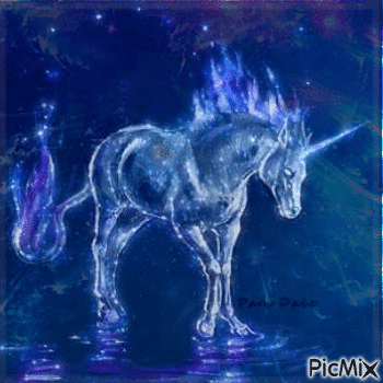 Blue Unicorn in Water - Gratis animeret GIF