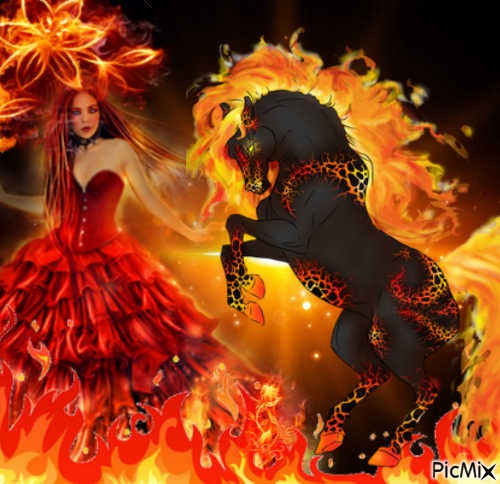 fire queen and horse - ücretsiz png