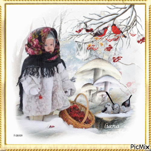 winter's  small girl... - Gratis animerad GIF