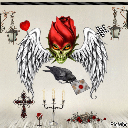 tête de mort / rose - Darmowy animowany GIF
