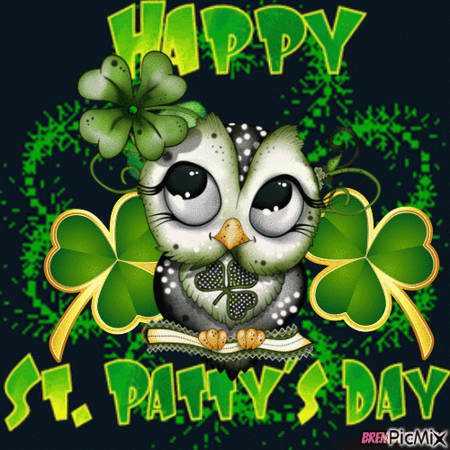 Snt. Patrick's day owl - GIF animate gratis