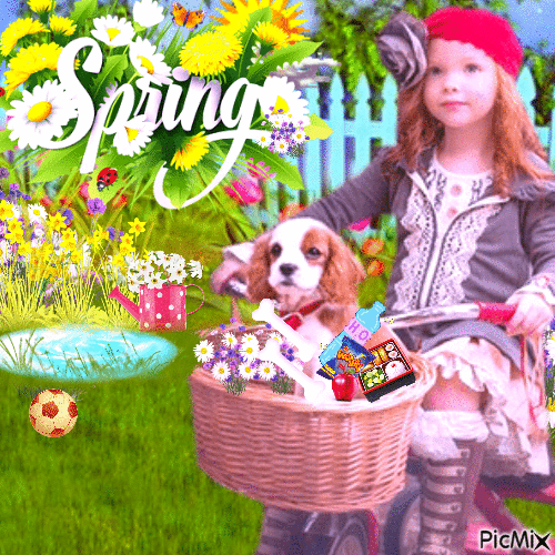 Spring with a dog - Бесплатни анимирани ГИФ