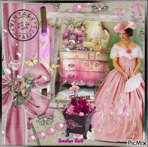 Woman Vintage in Pink - Free animated GIF