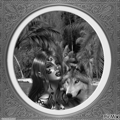 Frau tätowirtes Gesicht mit einem Wolf - Gratis animeret GIF