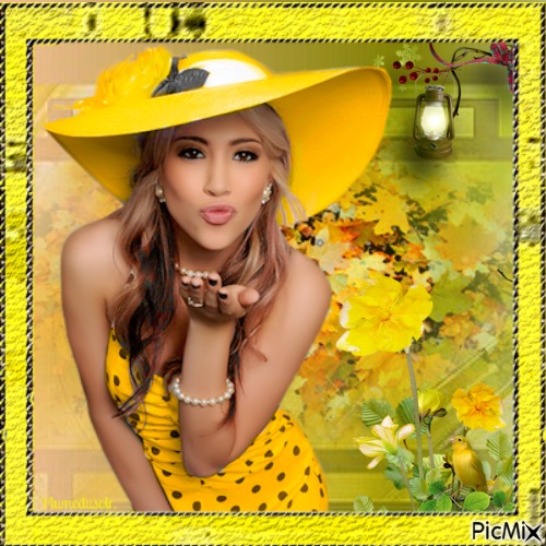 Portrait de femme en jaune. - png gratis