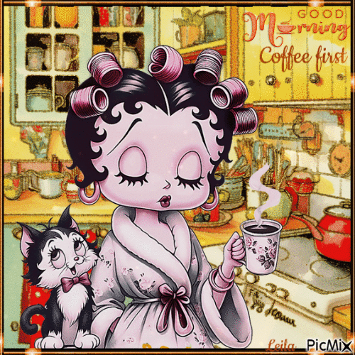 Good morning. Coffee first. Betty Boop - Ingyenes animált GIF
