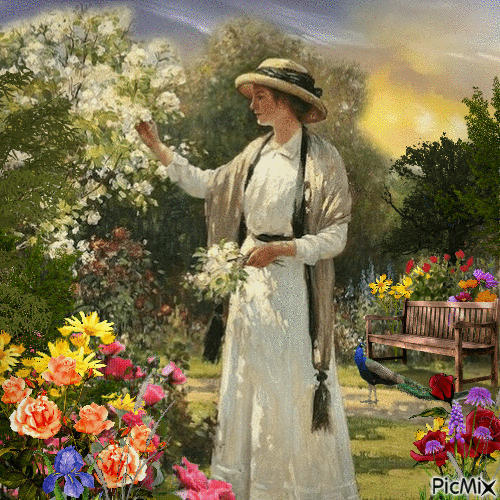Frau in einem schönen Garten - Gratis animeret GIF