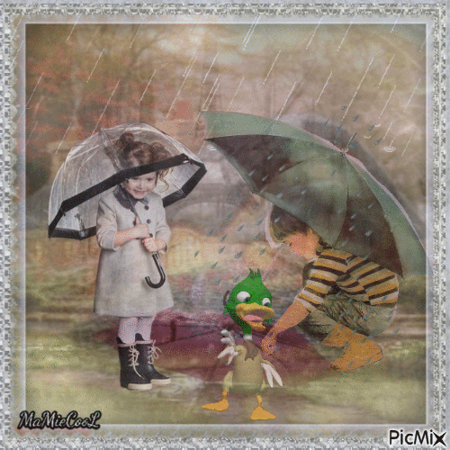 enfant sous la pluie - GIF animado gratis