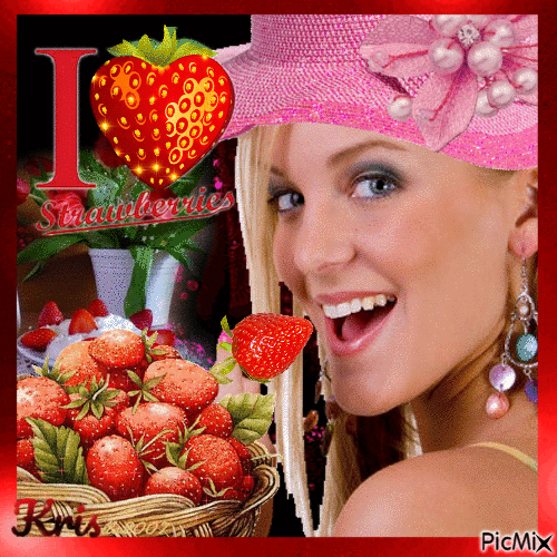I love strawberries - Бесплатный анимированный гифка