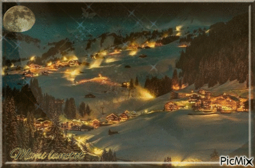 beau village en   hiver - Бесплатни анимирани ГИФ