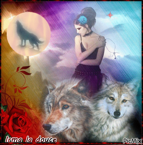 Dame aux loups - Free animated GIF