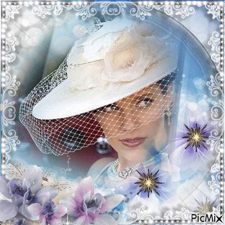 Portrait of a lady whith a white hat - Бесплатни анимирани ГИФ