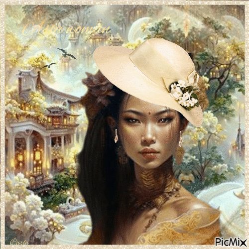 Asian femme with a hat. - GIF animasi gratis