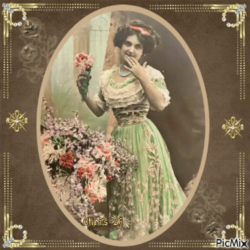 CONTEST - Vintage woman in green and brown colours - Darmowy animowany GIF
