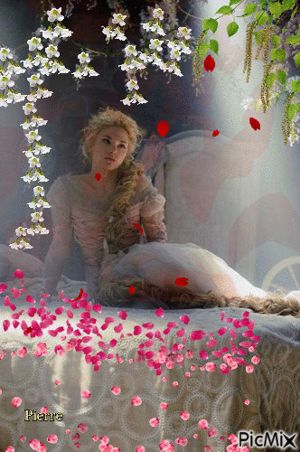 amour sous les pétales de roses - Безплатен анимиран GIF