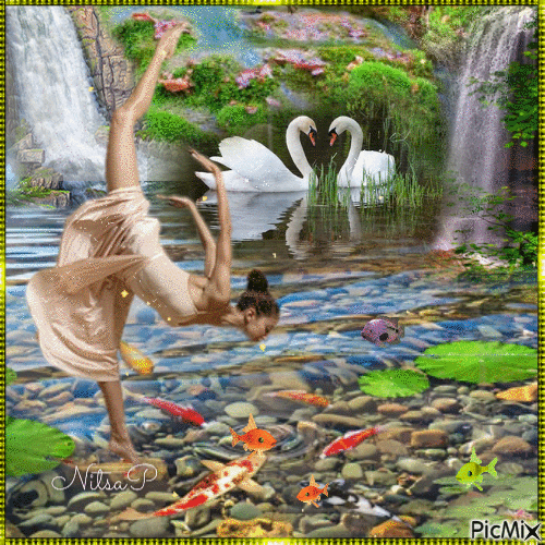 The ballerina and the swans - Free animated GIF