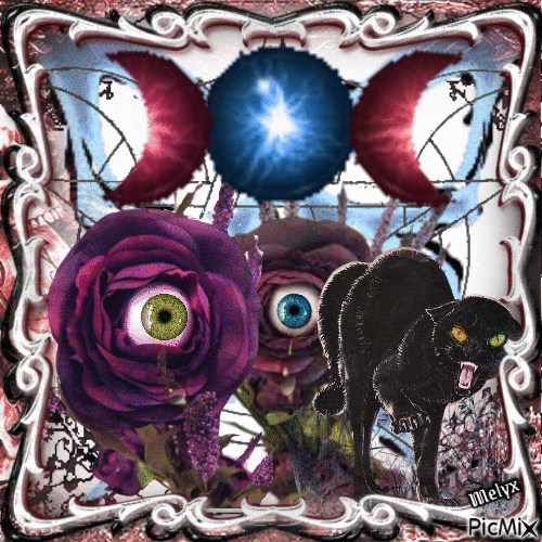 hungry cat gothic  flower eyes - Gratis animeret GIF