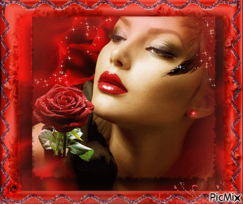 Portrait Woman Colors Deco Glitter Glamour Happy Valentine's Day Red Flowers - Gratis animerad GIF