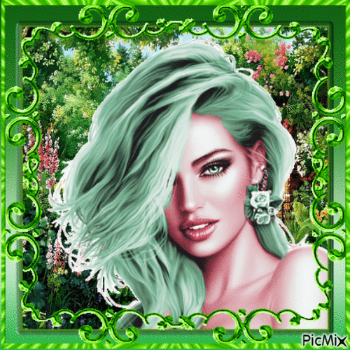 Woman Portrait with Green Background - Gratis animerad GIF